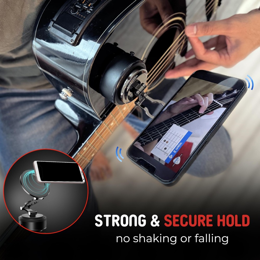 Guitar Phone Mount HandsFree Holder with Vacuum Suction for Tutorials & Tabs
