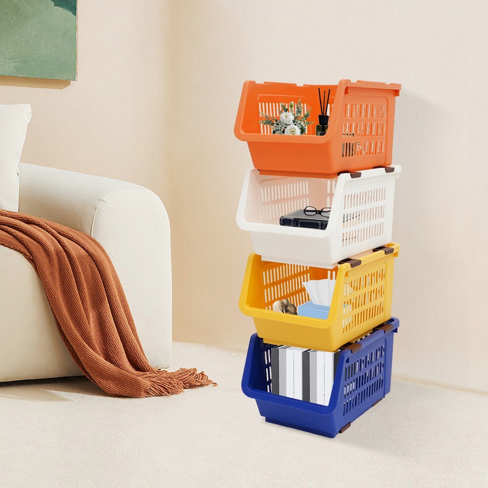 4 Pcs Versatile Stacking Storage Baskets Rectangular Stackable Storage Bins