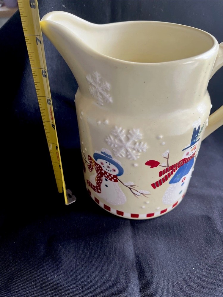 Hallmark 3D “Snowman and Snowflakes” Stoneware Pitcher