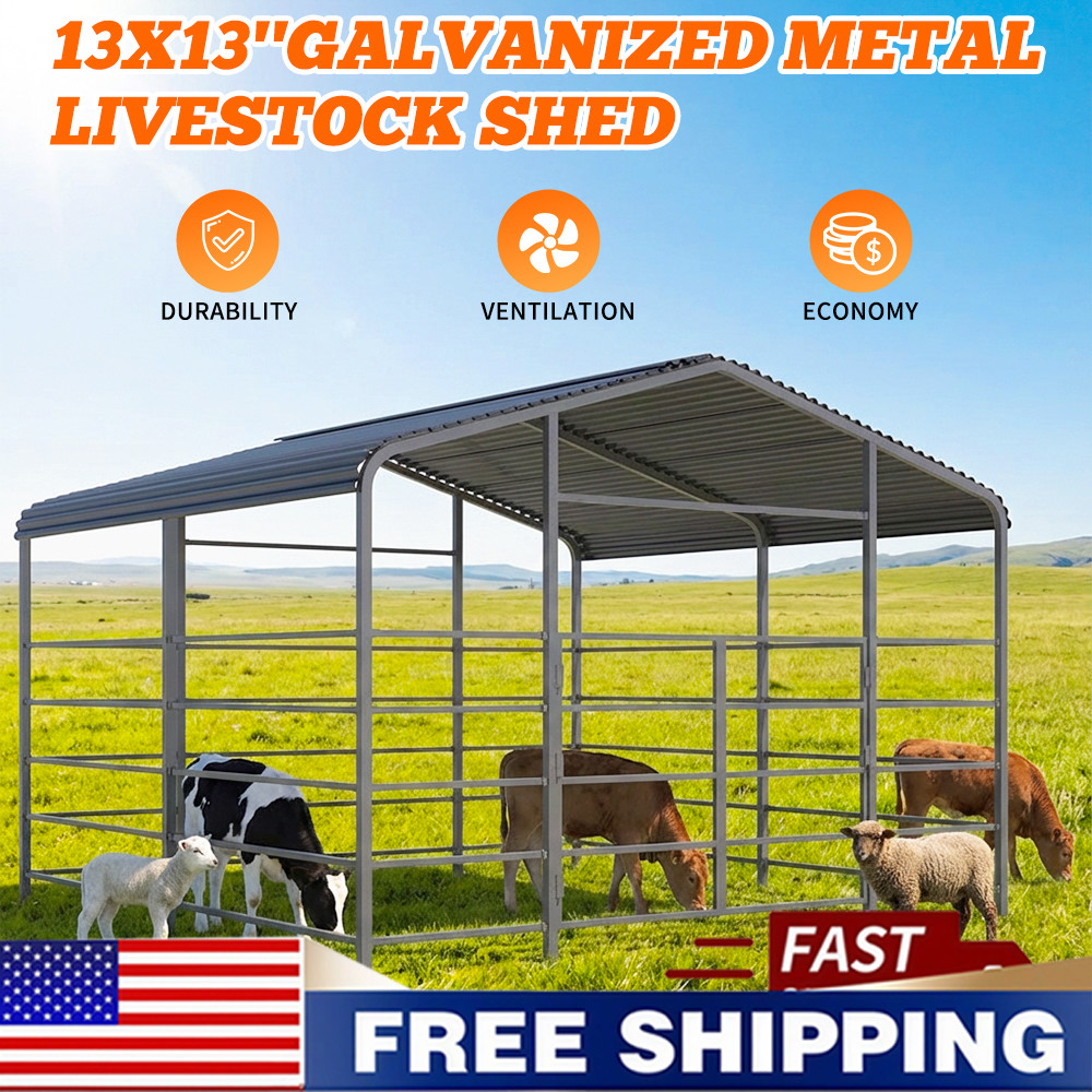 13'x13' Galvanized Metal Livestock Shed Cowshed Animal Shed Farm FREE SHIPPING