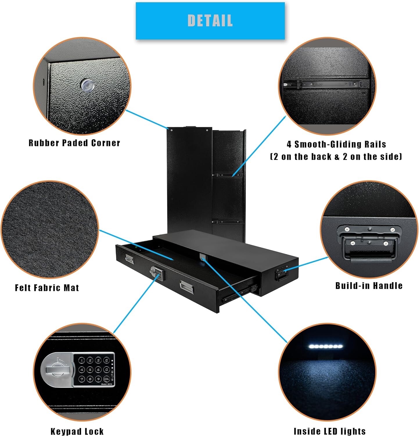 Under Bed Safe Drawer - Long Storage Case for Car Trunk