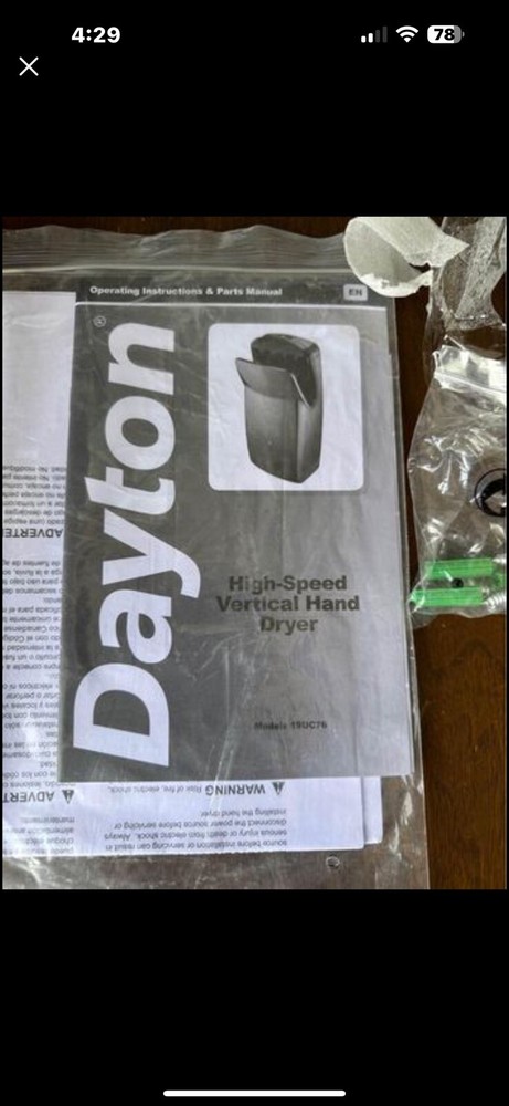 DAYTON HIGH SPEED VERTICAL HAND DRYER TOUCHLESS MODEL 19UC76