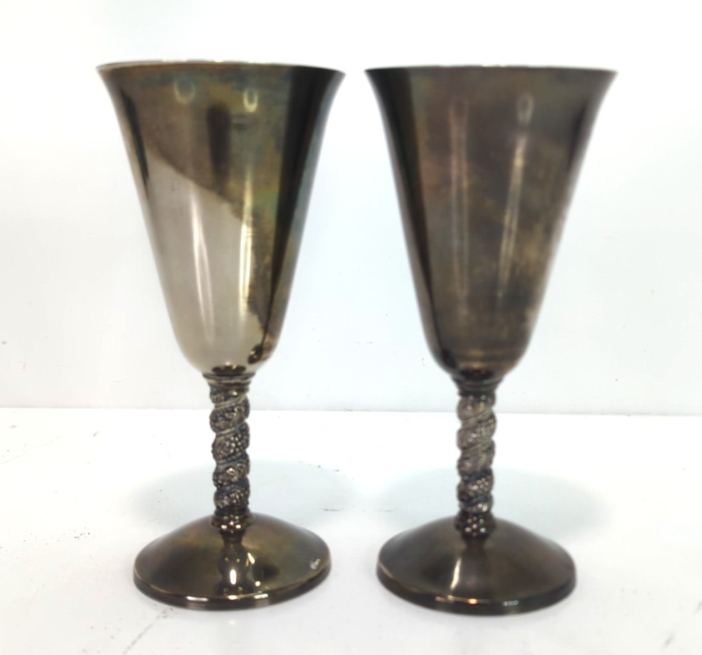Vintage 6 Silver Plated Roma S.L. Spain Madrid 7-1/8” Height Wine Goblets Used