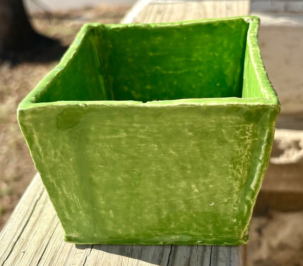 Handmade green ceramic planter