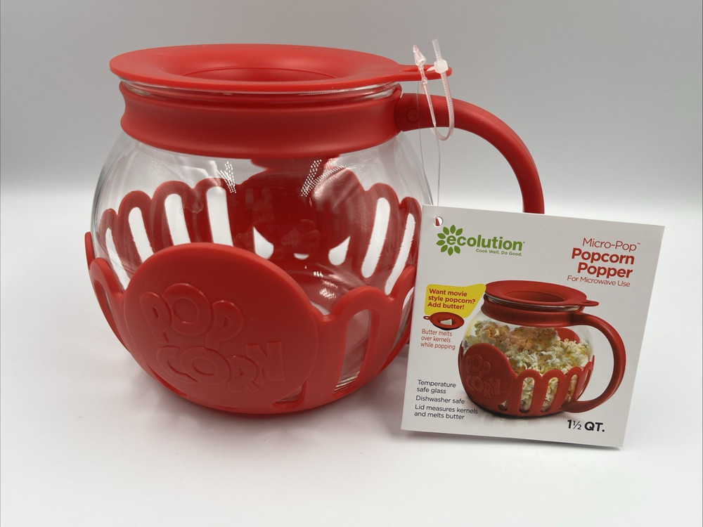 Ecolution Micro-Pop Microwave Popcorn Popper Temperature Dishwasher Safe Glass