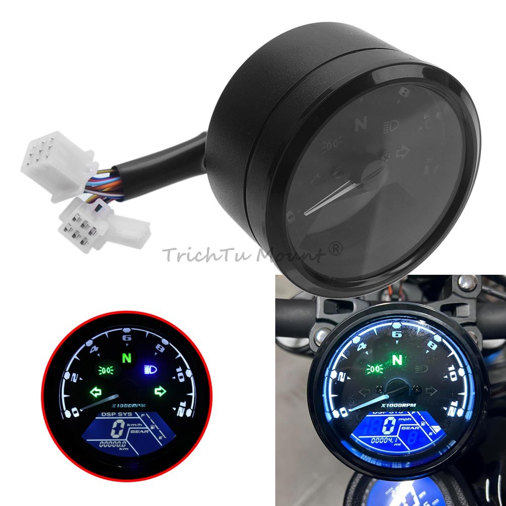 Black LCD Digital Waterproof Motorcycle Gauge Speedometer Tachometer Odometer