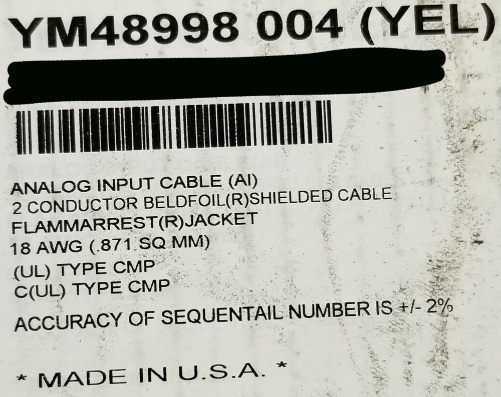 Belden/Johnson Controls 18/2C Shield Plenum Analog Input Cable Yellow /100ft