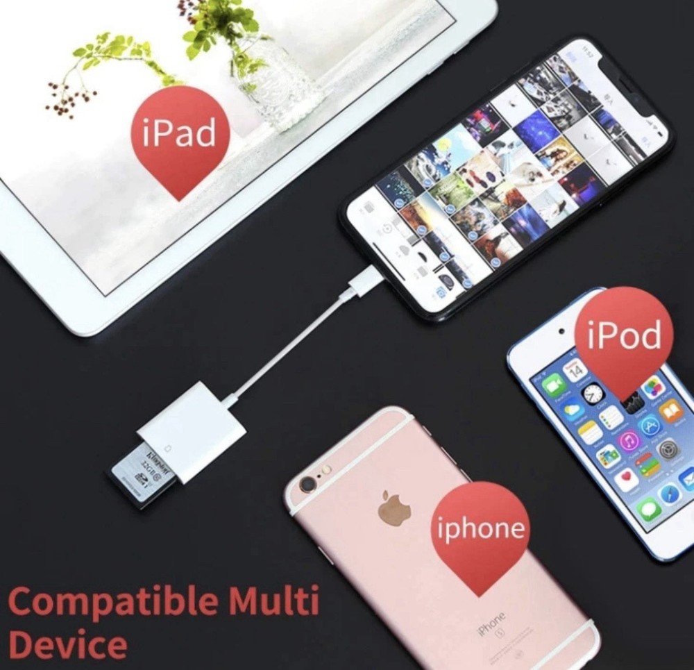 SD Card Reader and Adapter for iPhone iPad Lightning Connection to SD Card USED