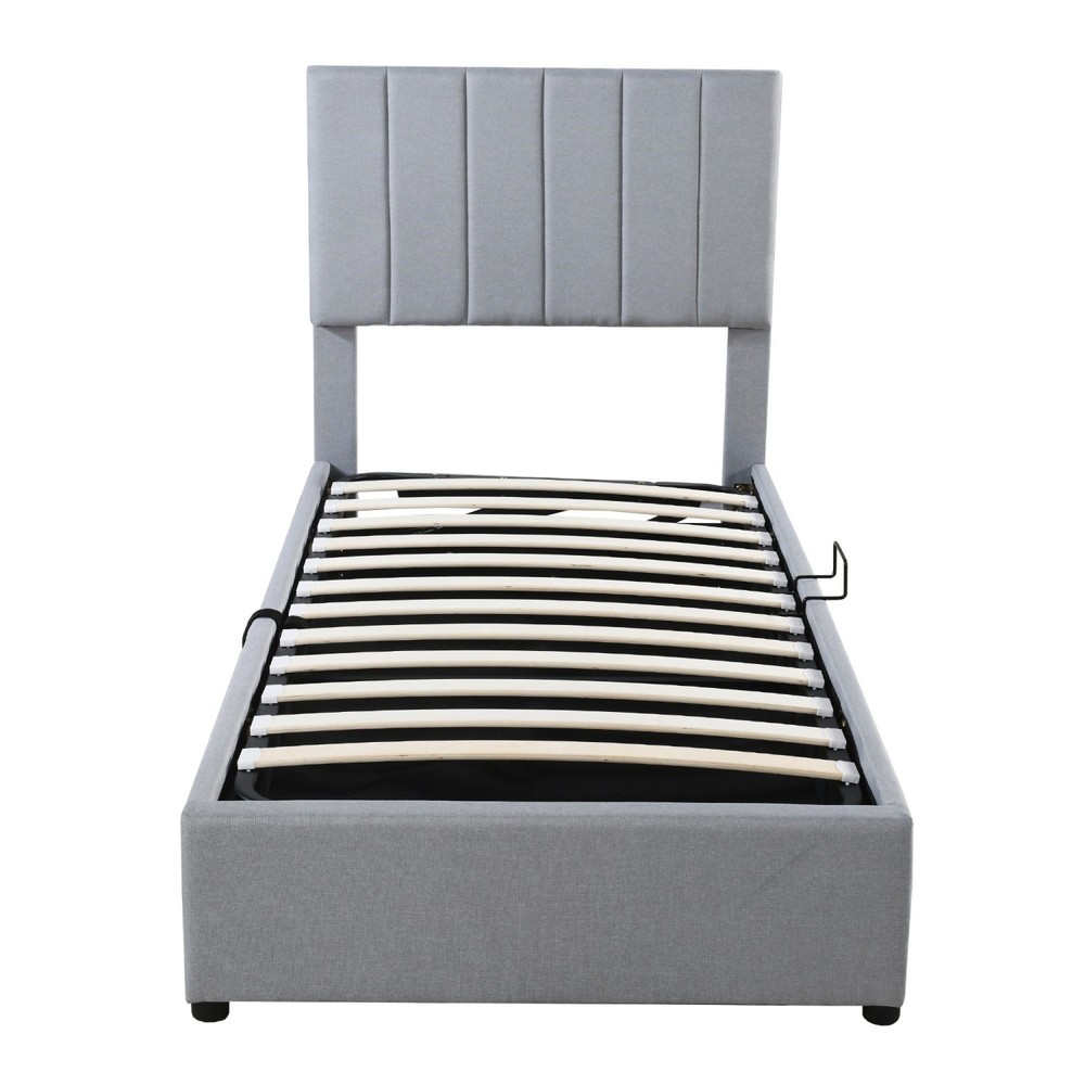 Twin Size Upholstered Platform Bed Frame with Hydraulic Storage System Gray