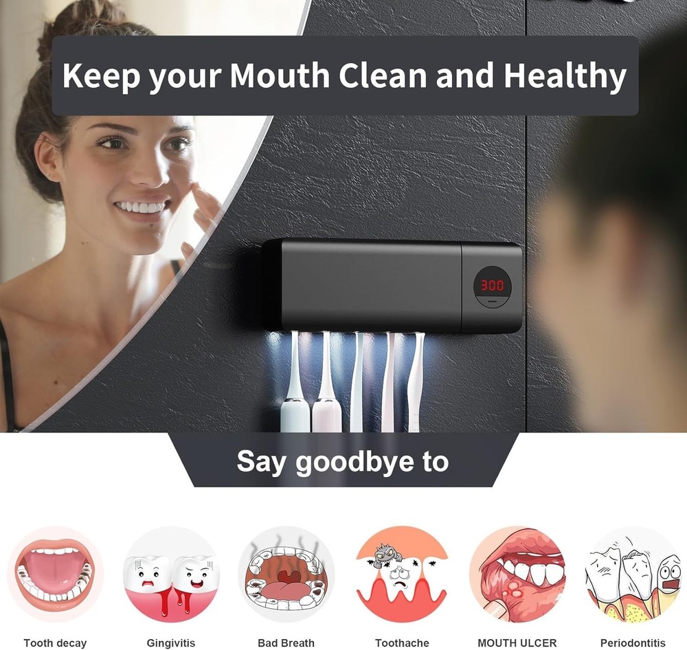 Toothbrush Holder, Timer Function, 2000mAh Rechargeable Cordless Wall-Mounted...