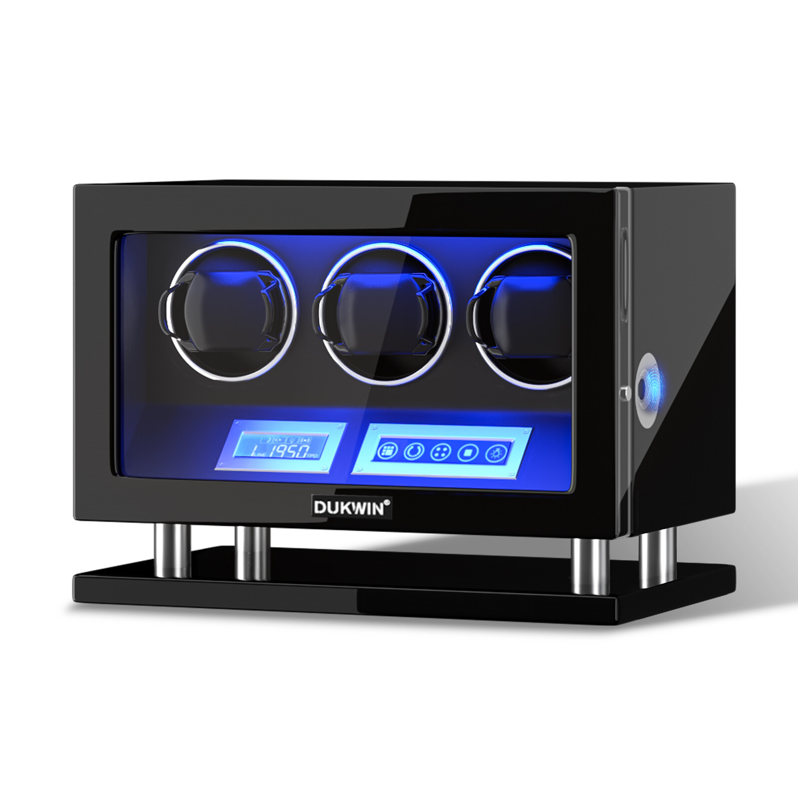 New Automatic 3 Watch Winder Fingerprint Unlock Display Watch Box LED LCD Touch