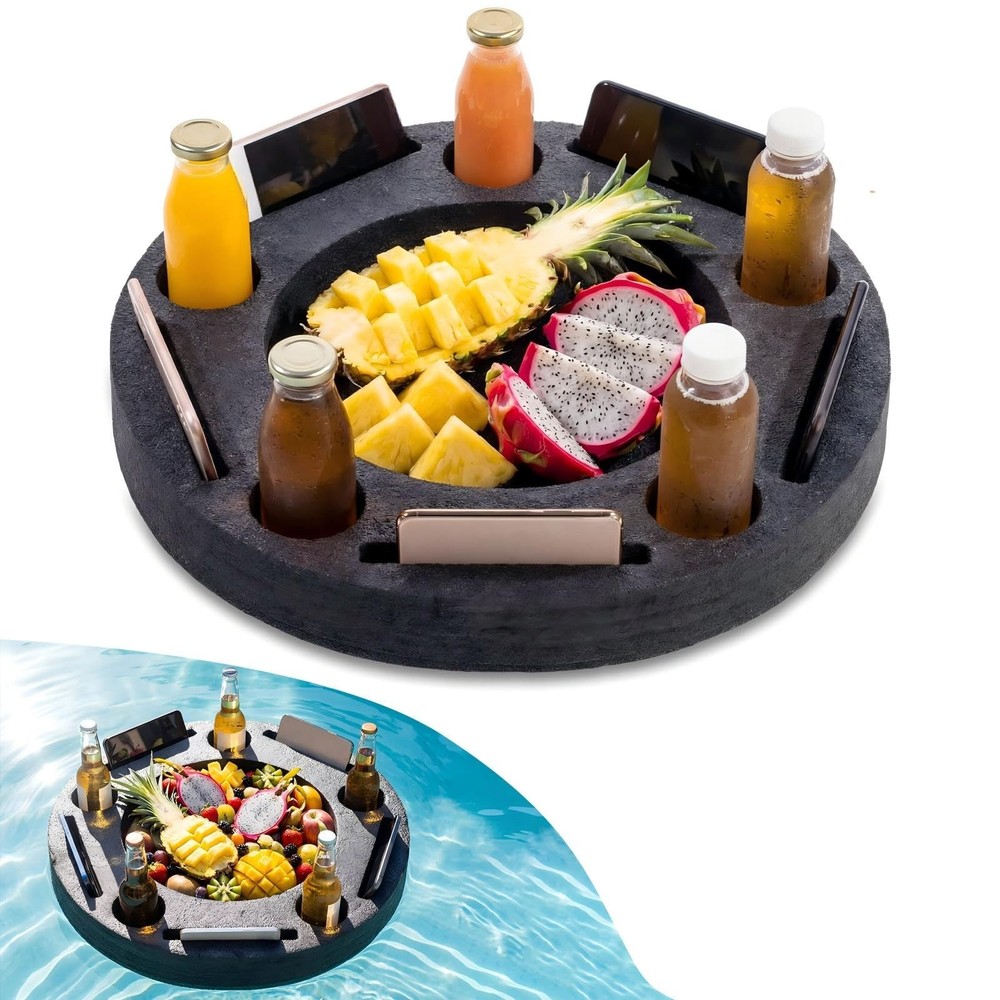 Large Floating Drink Holder Black Floating Refreshment Table Tray 5 Compartme...