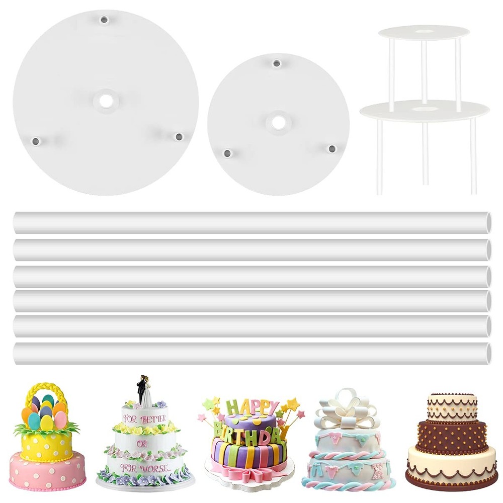 2 Tier Cake Separator Plates with Pillars Cake Stacking Support Set