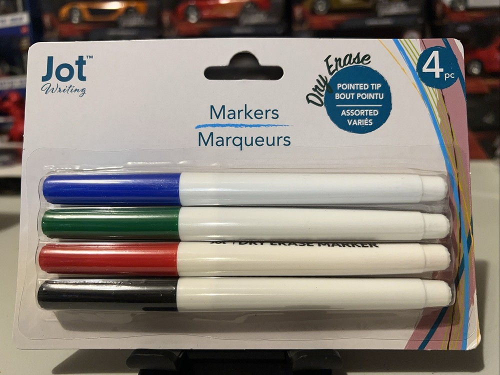 4 Pack Jot Writing Dry Erase Markers Pointed Tip (Assorted)