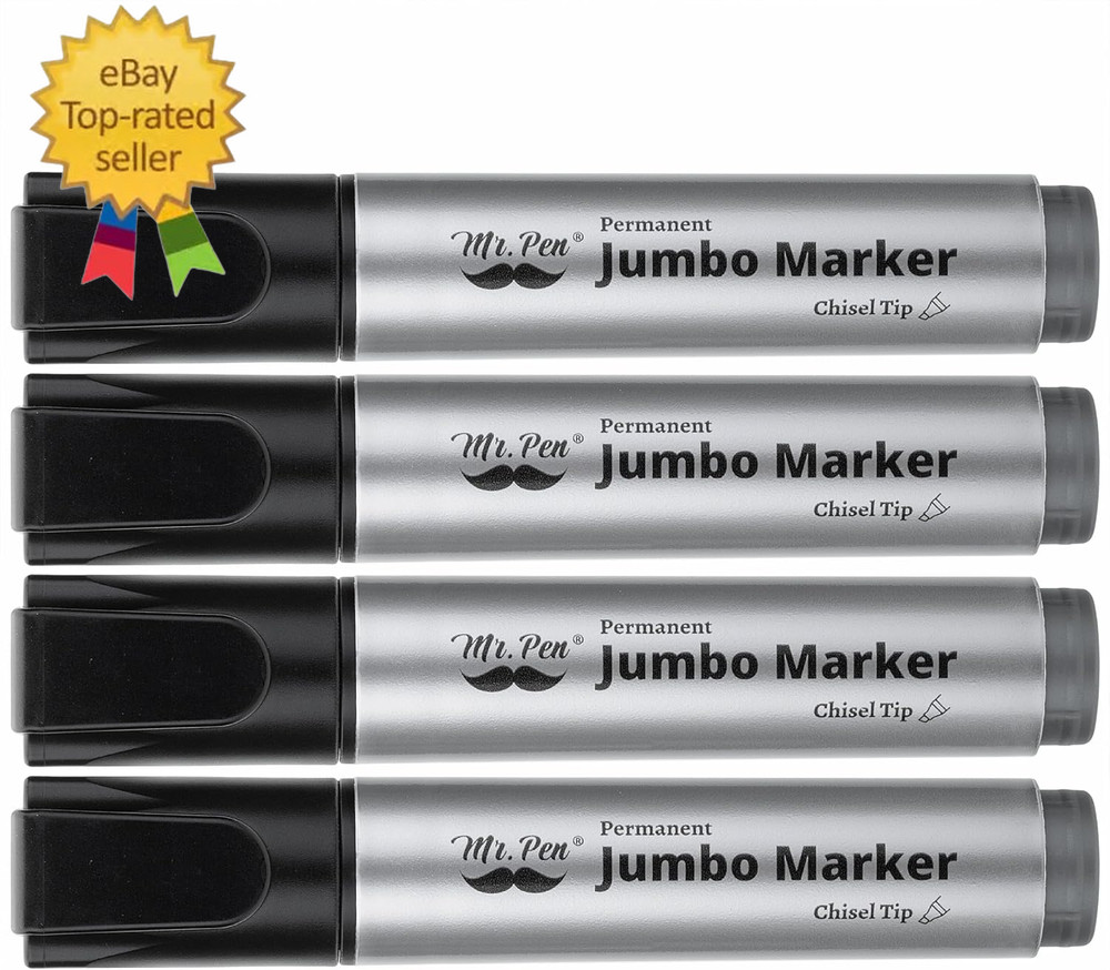 - Jumbo Permanent Markers, 4 Pack, Chisel Tip, Black, Thick, Large, Wide Tip