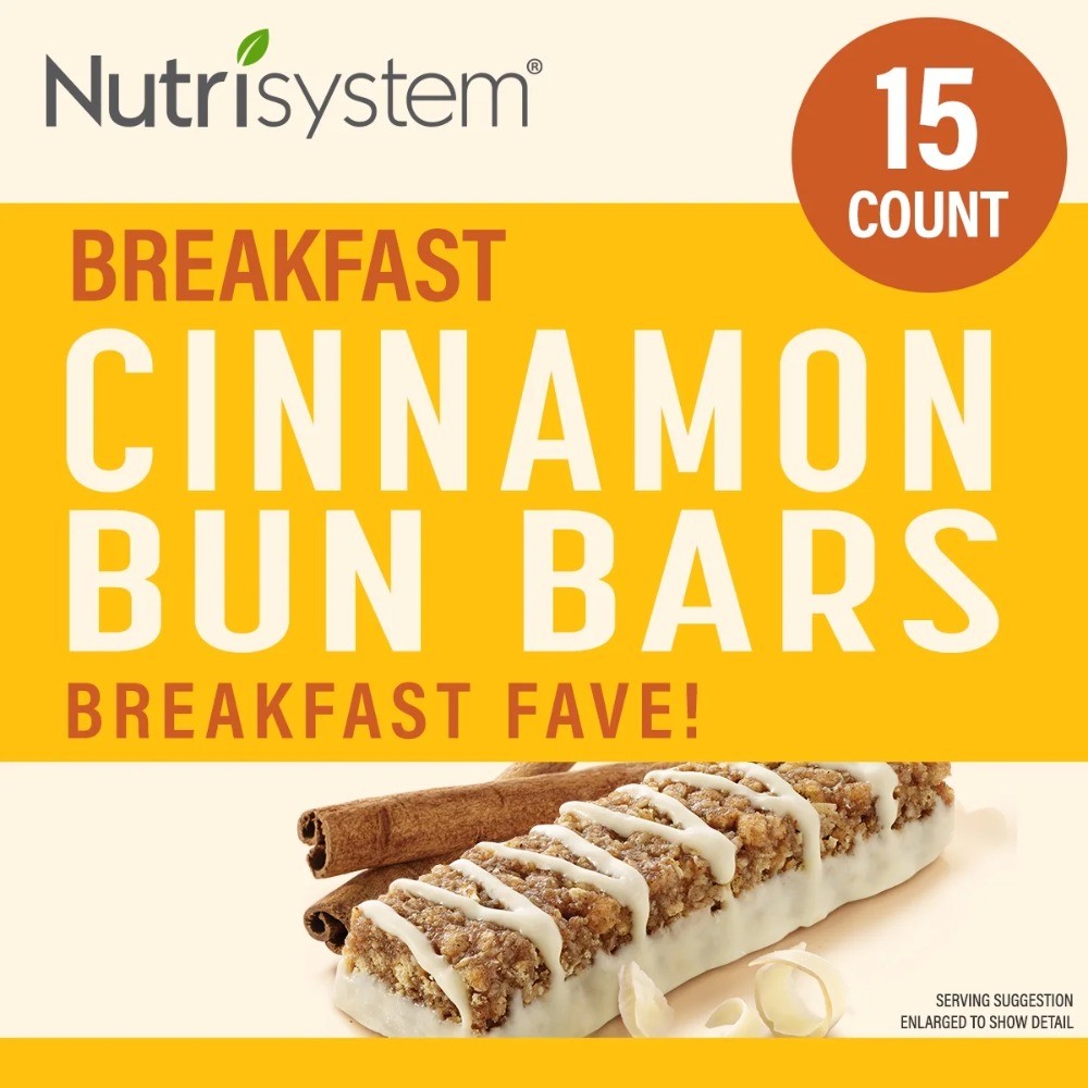 Nutrisystem Cinnamon Bun Breakfast Bars, for Weight Loss, 15 Count