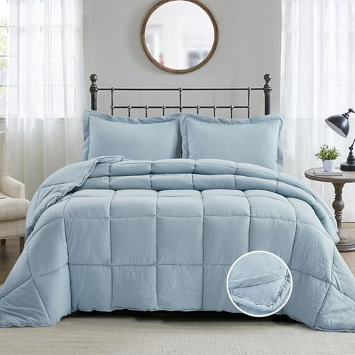 Pre Washed Down Alternative Comforter Set Queen - Full/Queen Pre-washed Blue