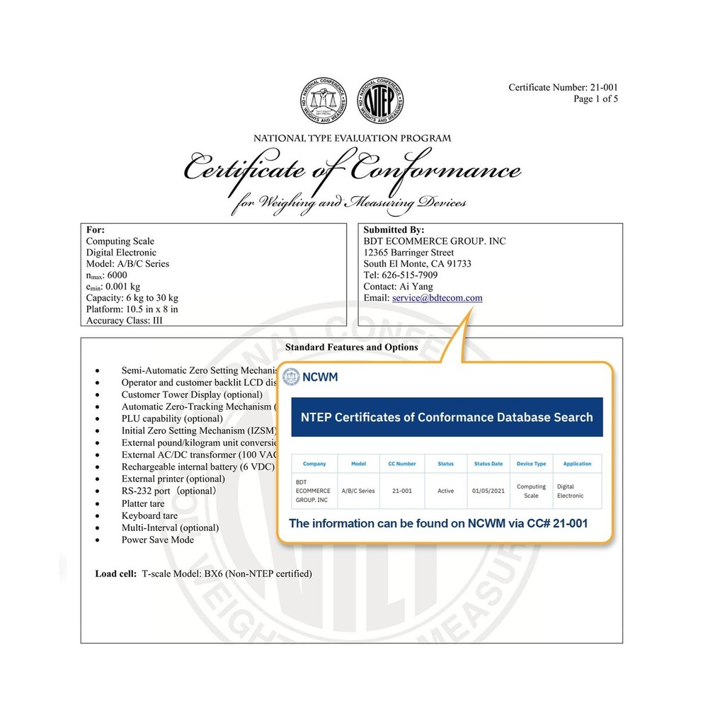 BROMECH NTEP Certified Scale Price Computing, 60lb Capacity, 0.01lb Readabili...