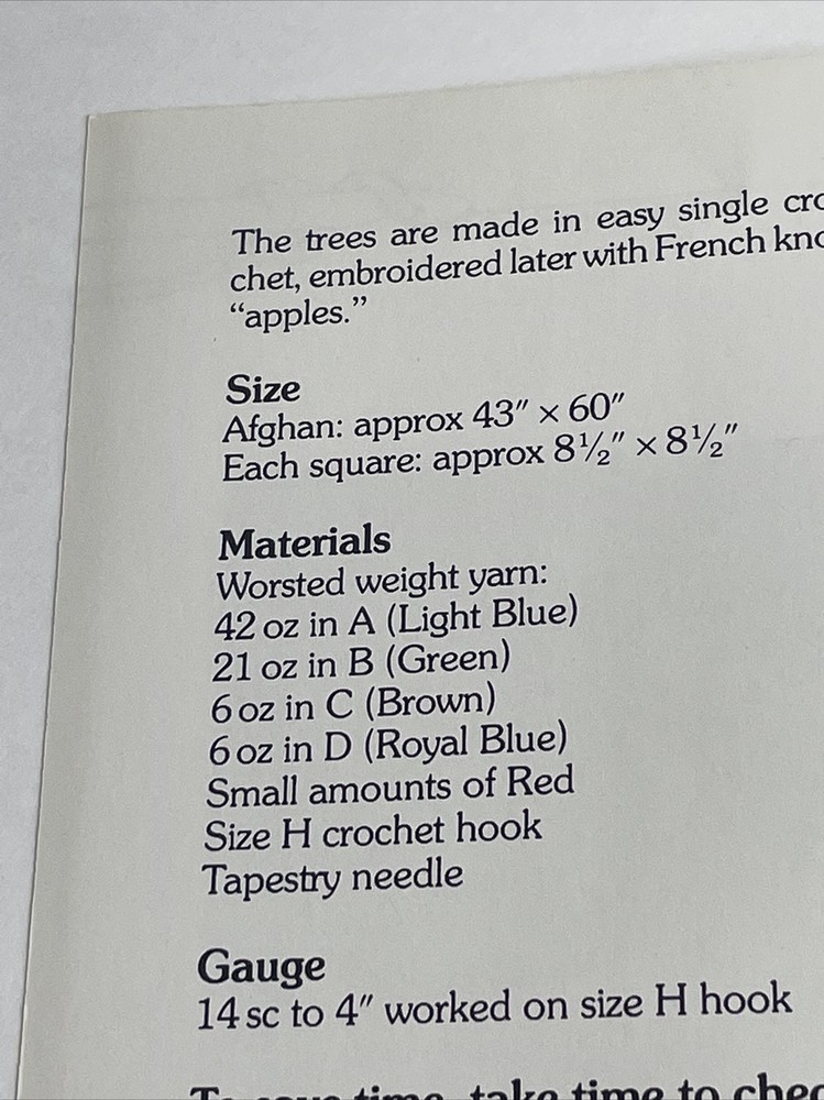 Marshall Cavendish Apple Tree Afghan Blanket Crochet Pattern