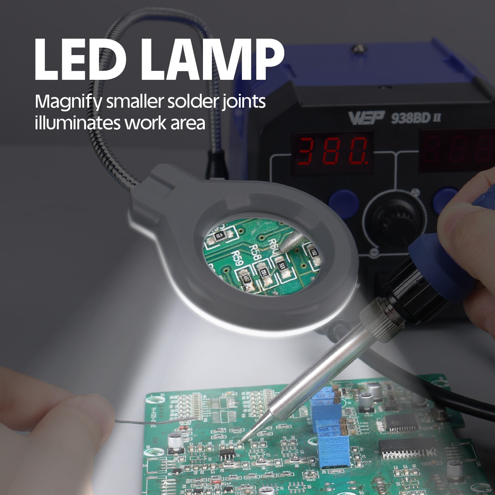 WEP 938BD-II Soldering Iron Station Hot Air Gun Desolder Station with LED Lamp