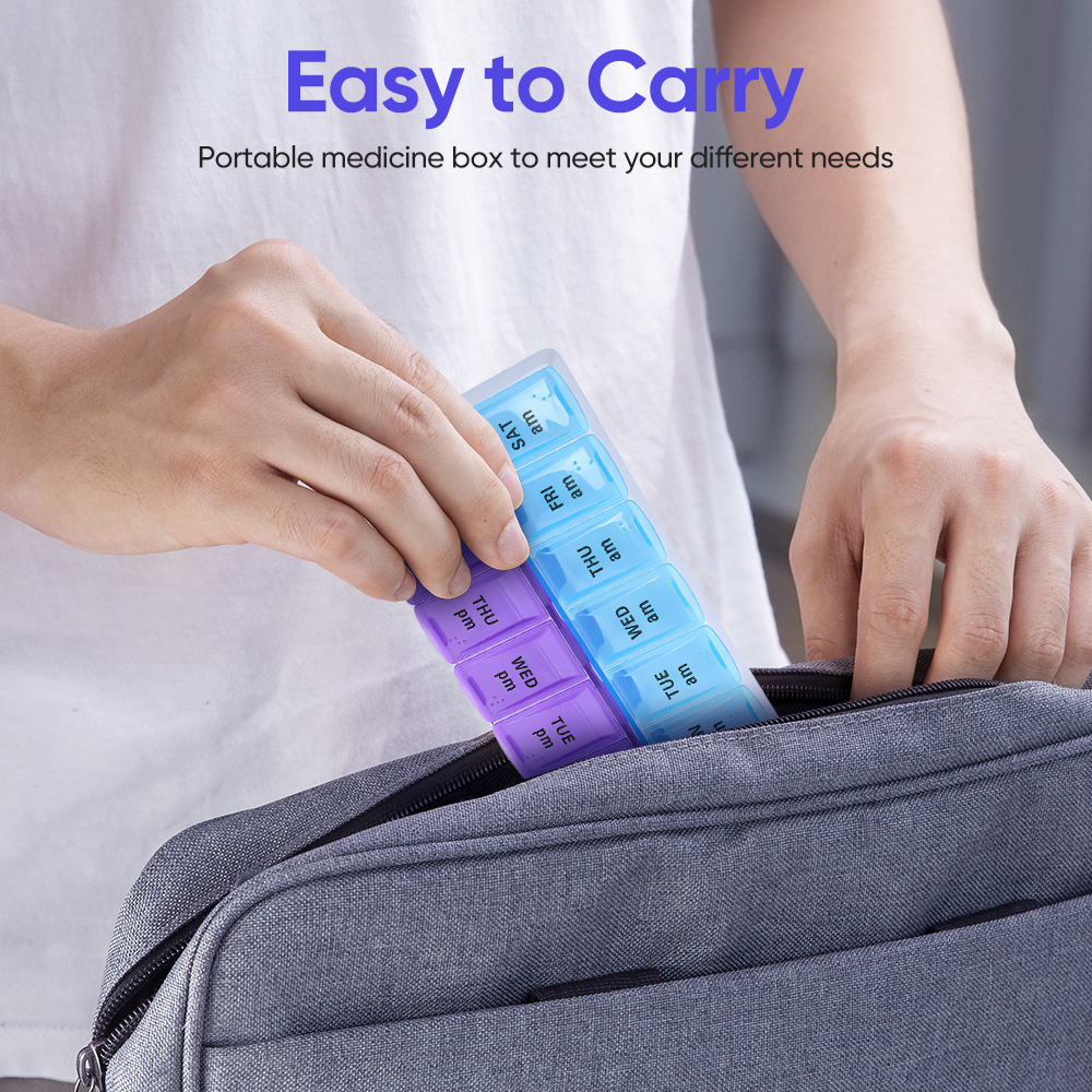 2x FDA Weekly Pill Box Organizer Grid 7 Day AM PM Medicine Case Braille Design