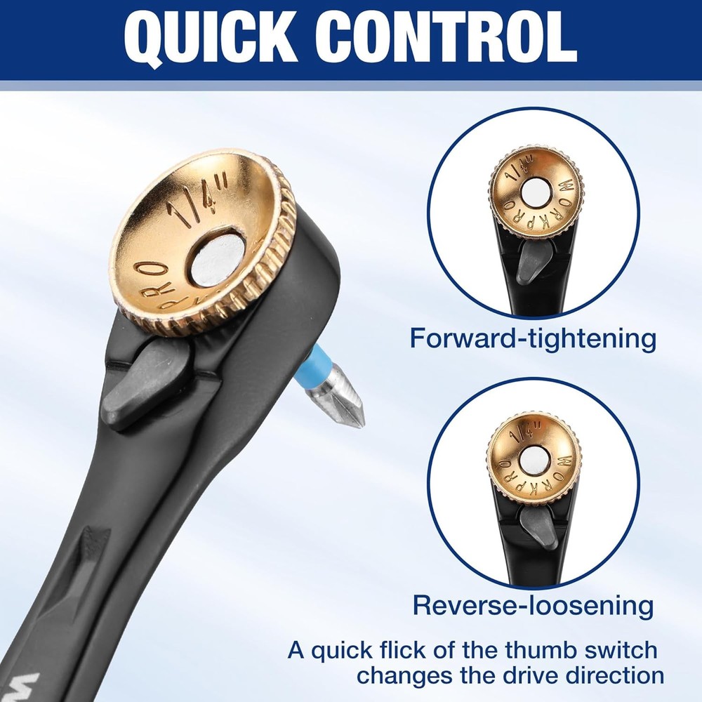 WORKPRO 34PC Low Profile Ratchet Wrench Offset Ratcheting Screwdriver Bit Socket