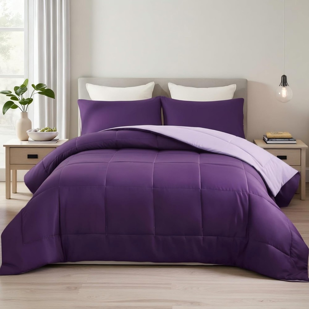 Lightweight Reversible Queen Size Comforter Set Down Alternative Comforter W/ 2