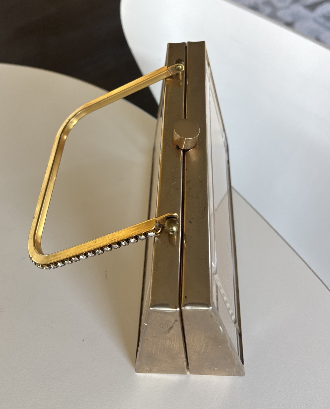 Vintage 1950s Tyrolean NY lucite and gold metal rhinestones box bag