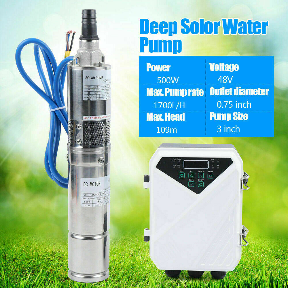 3" DC Solar Water Pump 48V 500W Submersible Deep Bore Well Pump +MPPT Controller