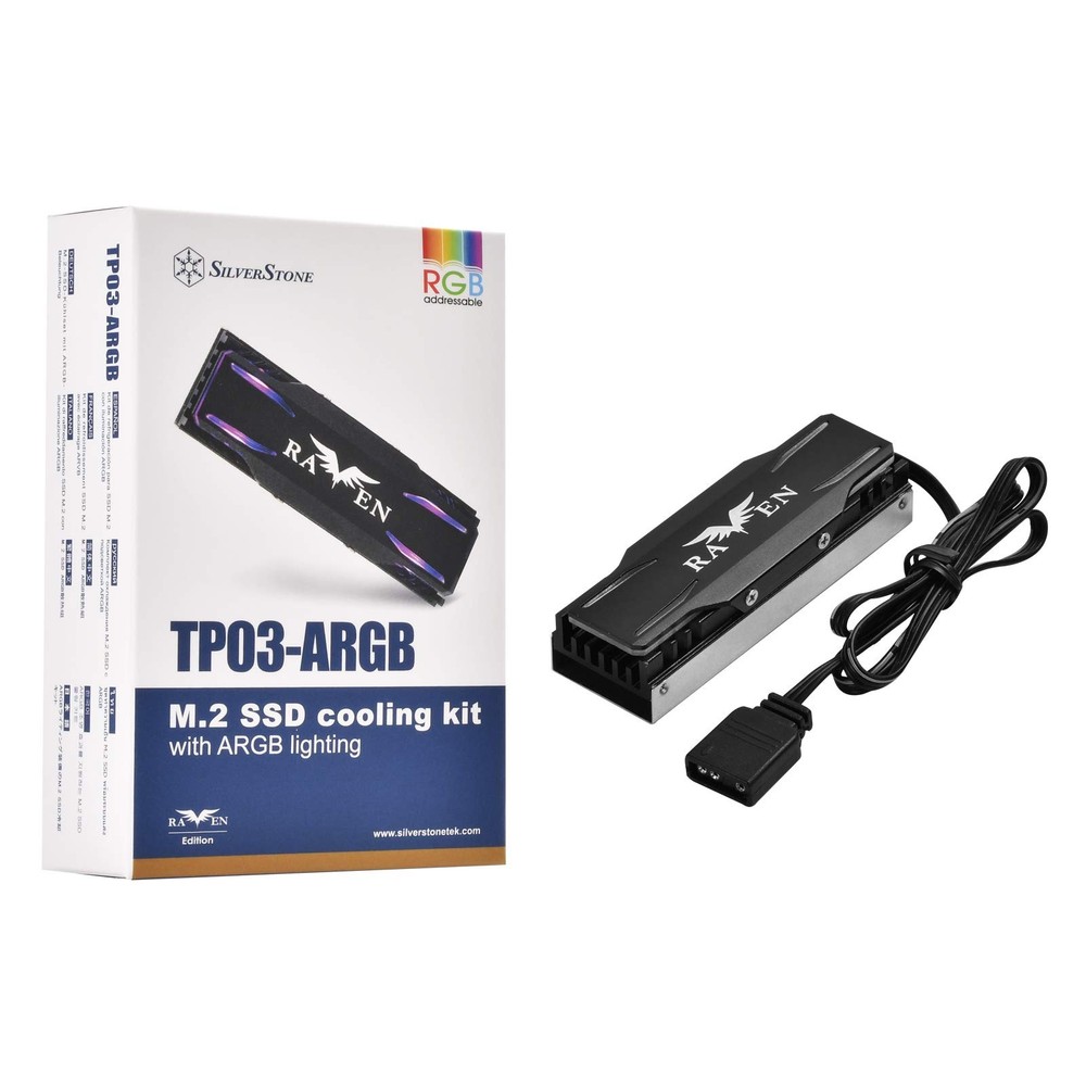 Silverstone Technology TP03-ARGB M.2 SSD Cooling kit with ARGB Lighting, TAA Com