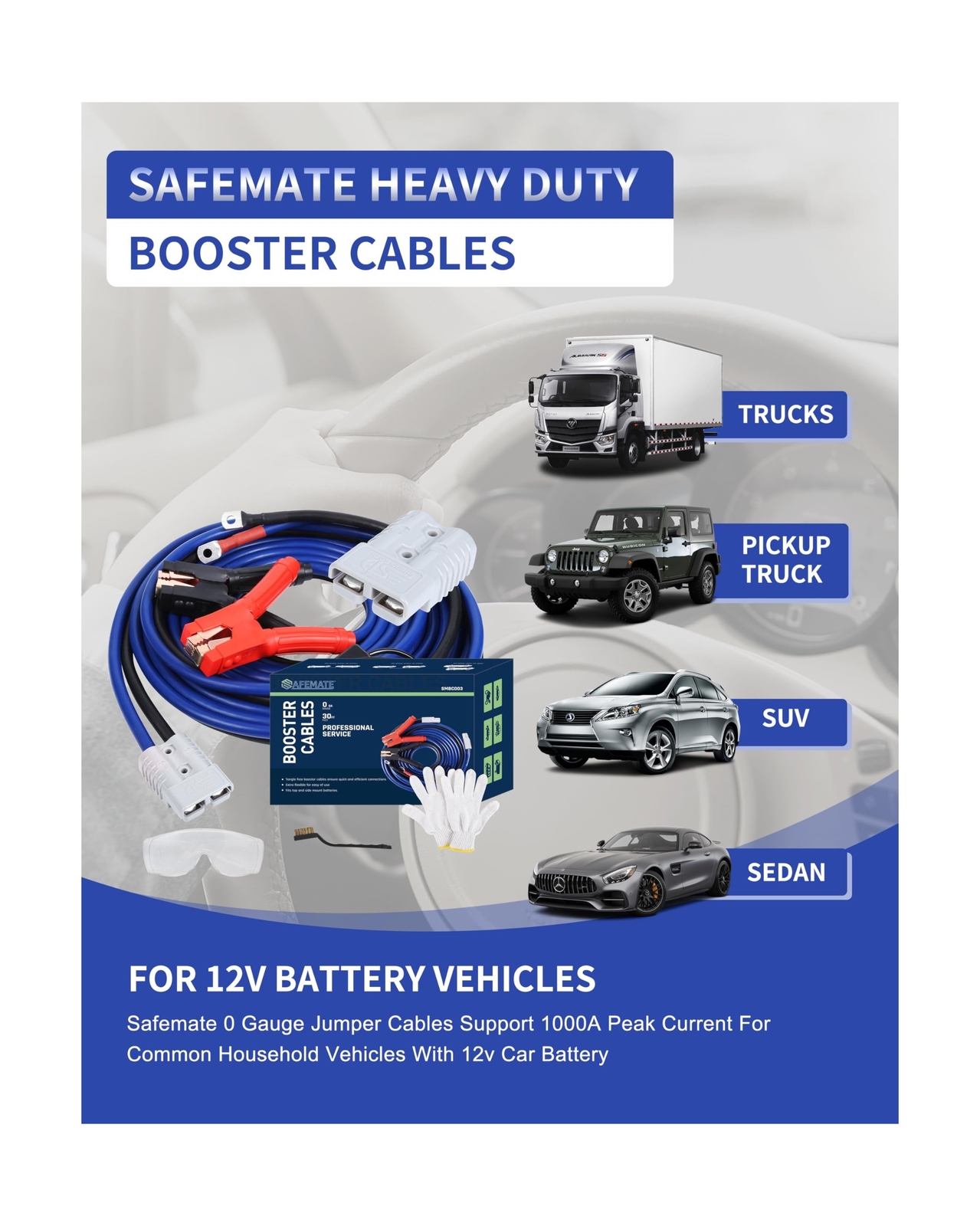 00 Gauge 30 FT Heavy Duty Jumper Cables - 1500Amp Booster Jumper Cable for Ca...