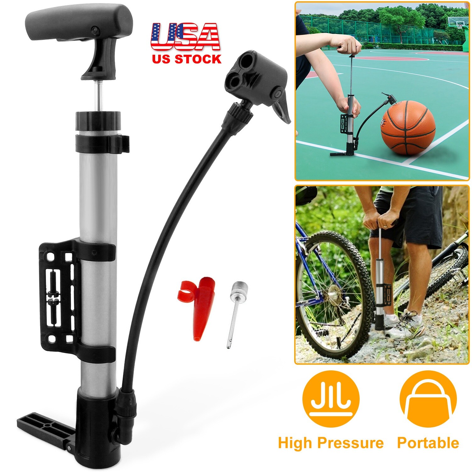 Mini Bike Pump Portable Bicycle Tire Inflator w/ Mount For Mountain Road Bike