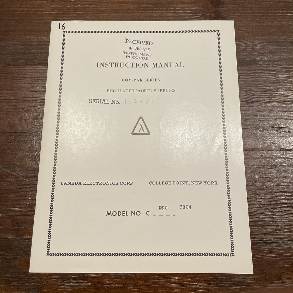 Lambda 280-280M Com-Pak Series Regulated Power Supplies Instruction Manual