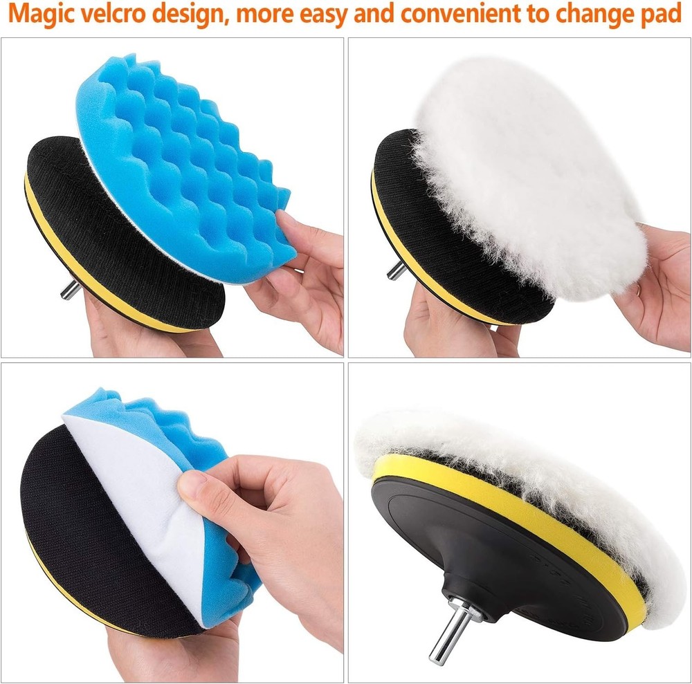 Versatile 6-Inch Buffing Pad Kit with Drill Adapter - 11 Professional Tools