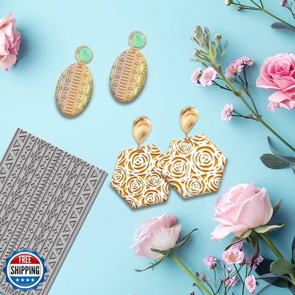 ACRNIGHEET 4PCS Polymer Clay Texture Sheets Set for Using with Clay Cutters,