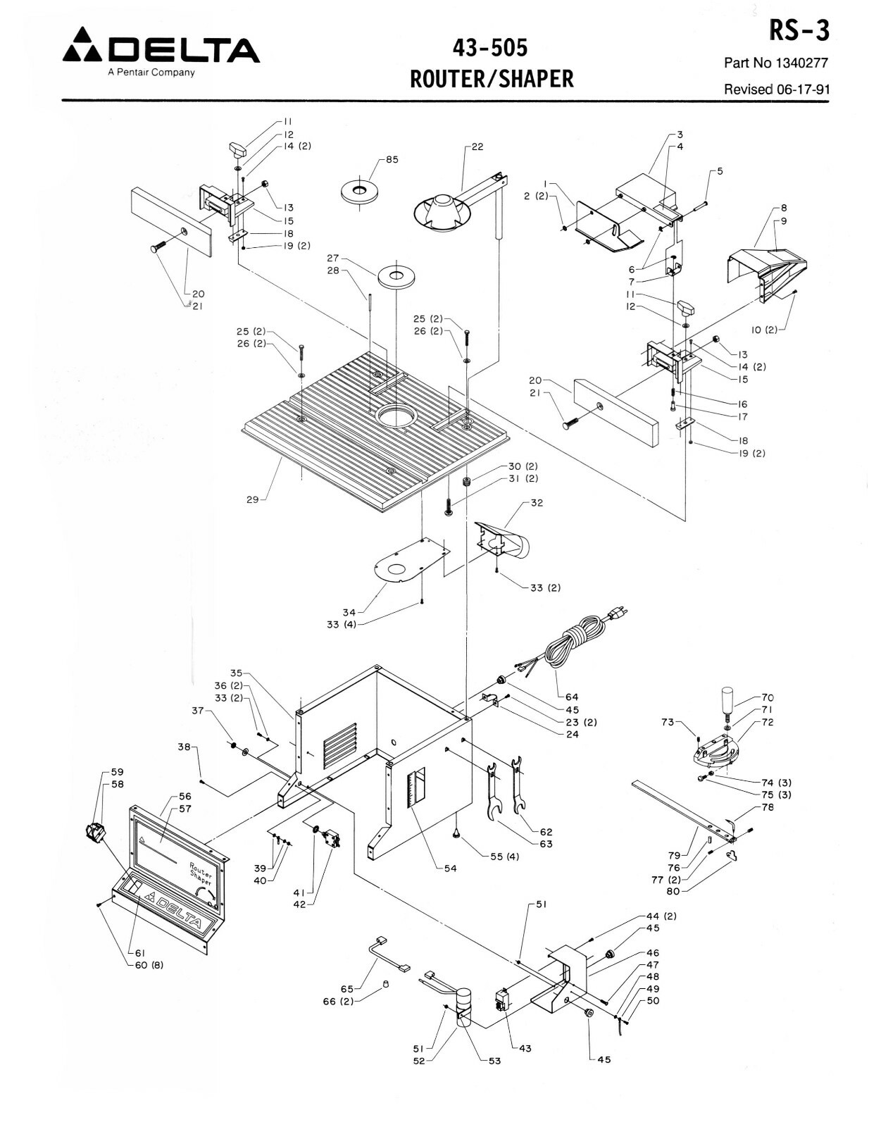 Delta Router/Shaper 43-505,43-506, 43-513 Instruct & Parts Manual #2034