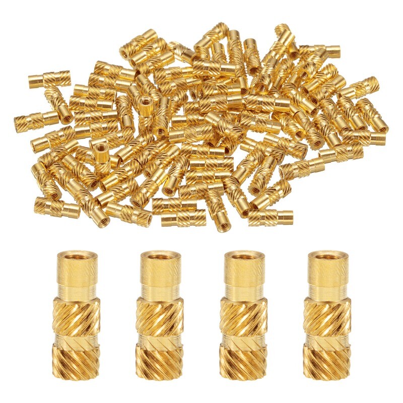 100pcs M2 Threaded Inserts Brass Heat Set Insert M2x9mm, OD 3.5mm Knurled Nuts