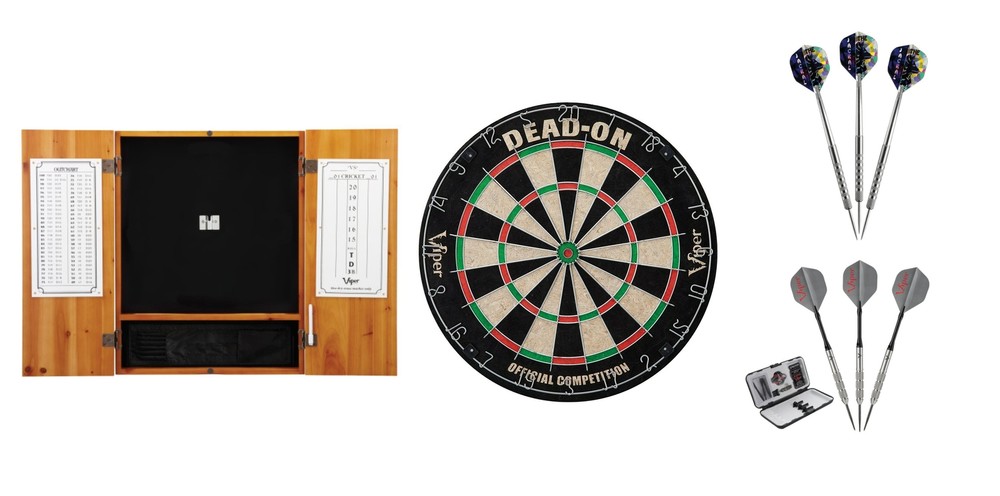 Bristle Dartboard + Oak Cabinet + Jackal Tungsten Darts + V-Factor