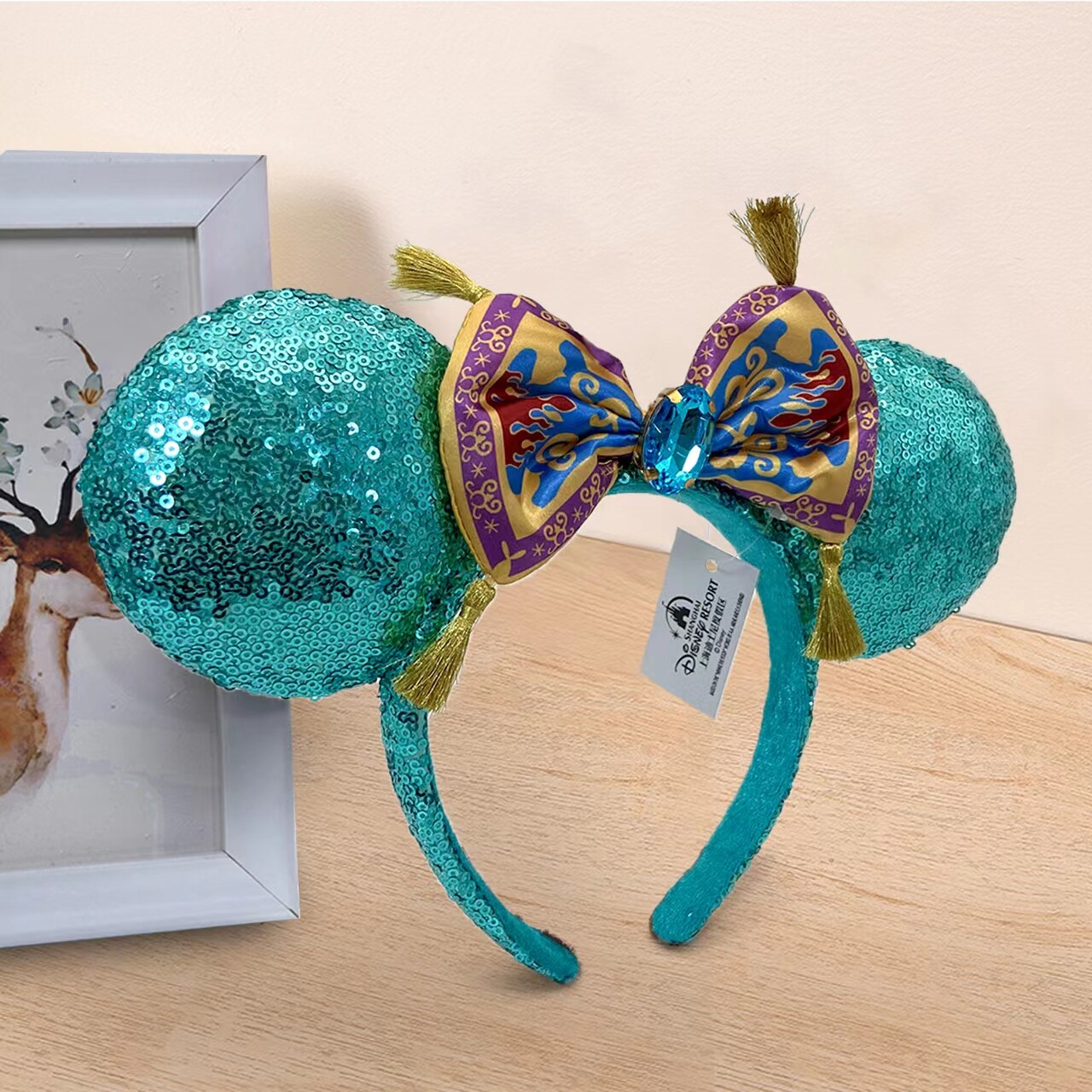 Disney-Aladdin Jasmine Magic Carpet Bow Sequin Palace Green Minnie Ears Headband