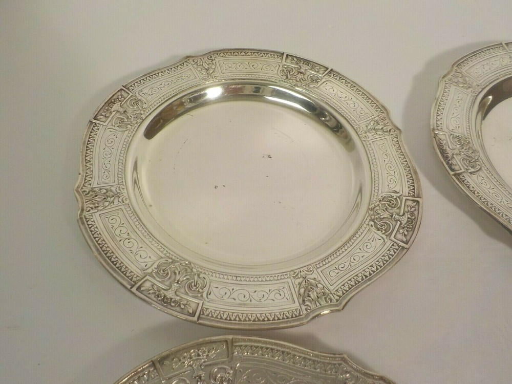 Set/4 E. G. Webster Silver Plate Embossed 6.5" Dessert Plates (#1)