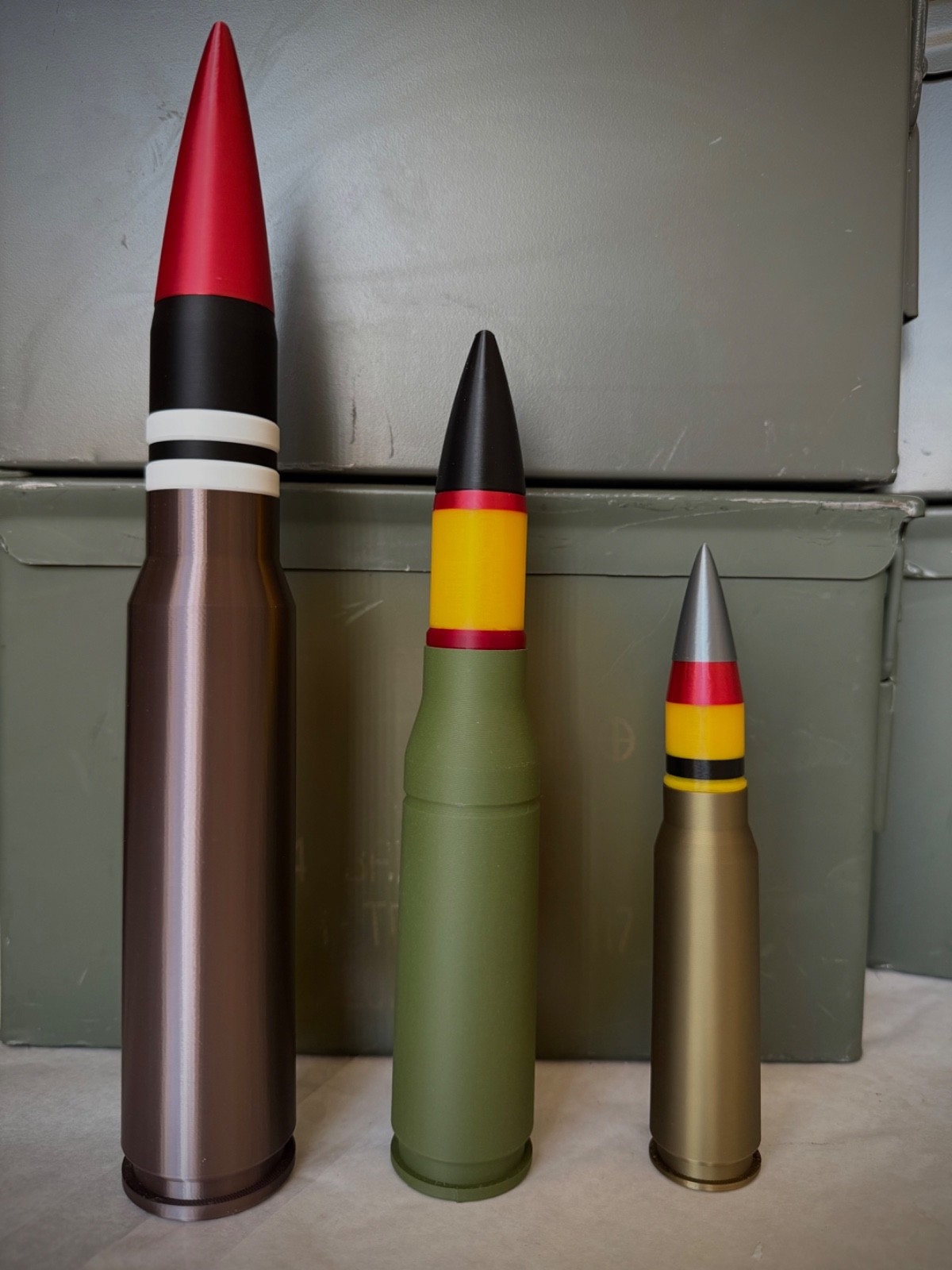 Set of 3, Replica 20mm, 25mm, 30mm Ammunition Used By All Modern Fighters & A-10