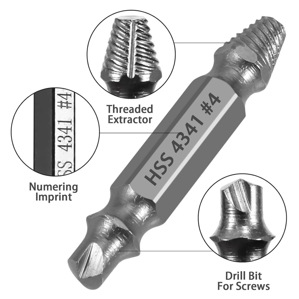 Professional Screw Extractor Set, 5-Piece HSS Drill Bit Kit