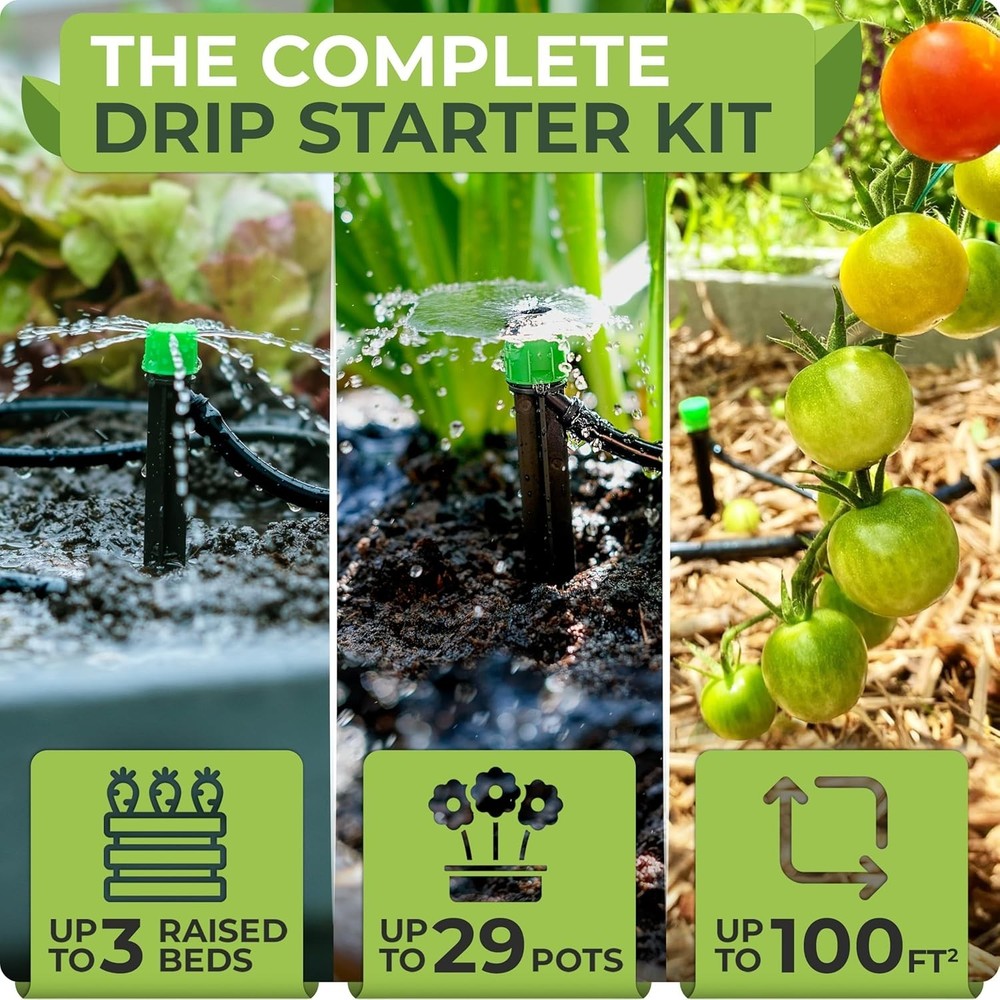 Drip Irrigation System Kit - Complete Garden Watering System with Adjustable...