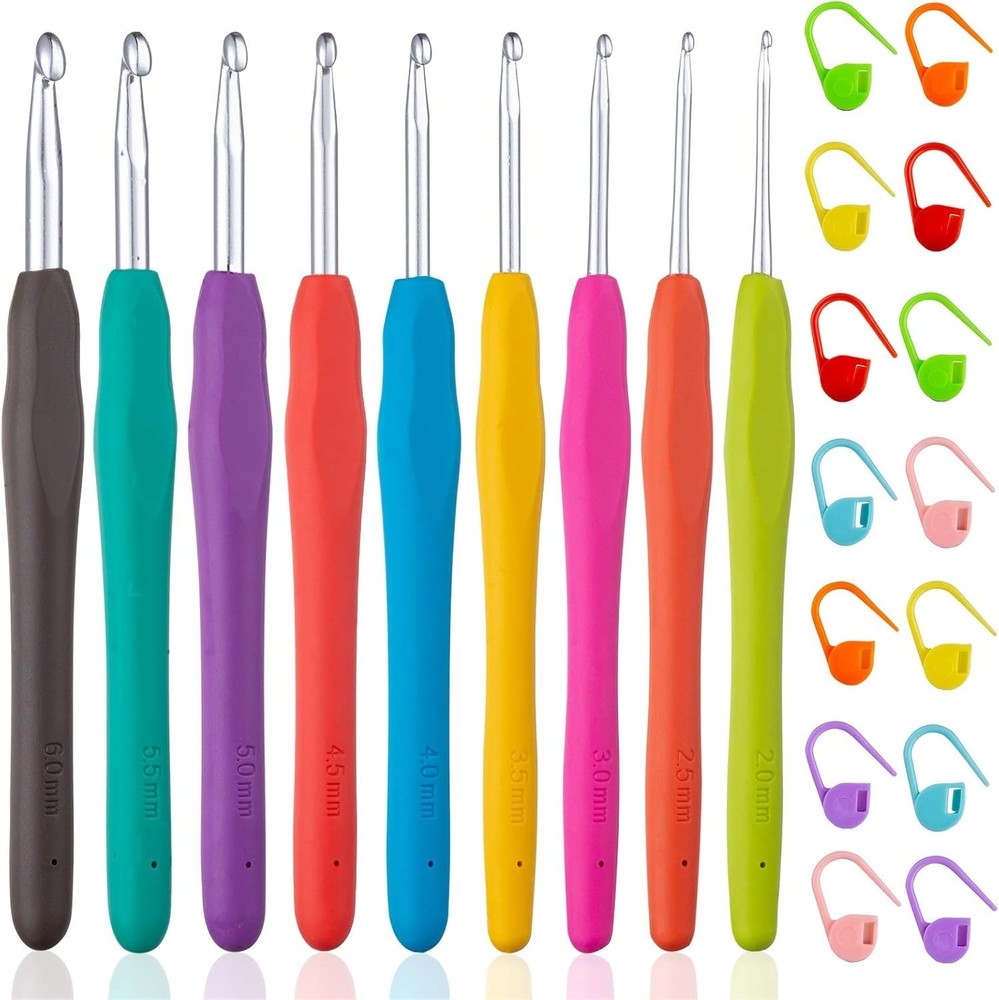 Multi-Size Crochet Hook Set 9 pcs, Ergonomic Design, Colorful & Comfortable!