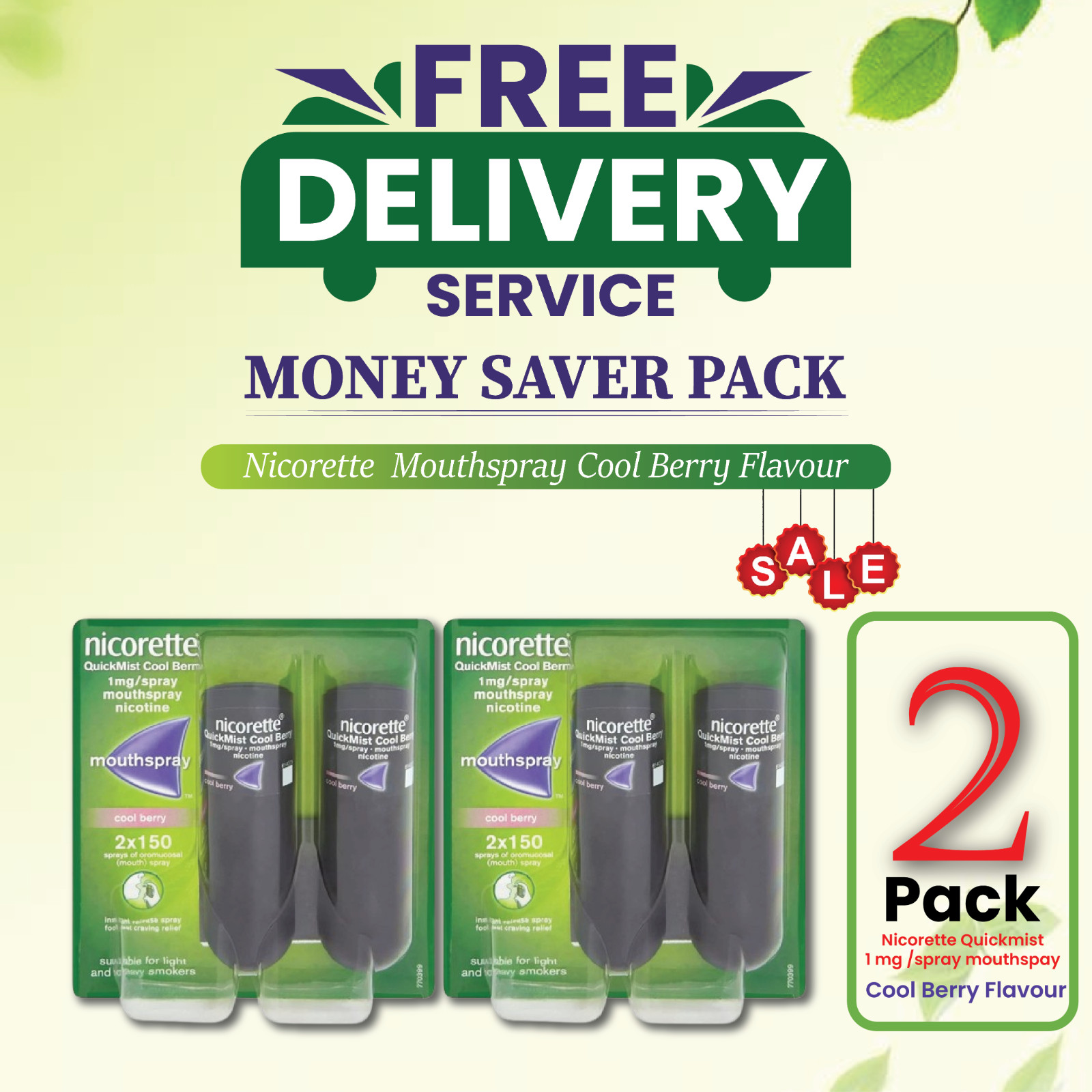 2x Nicorette Mouthspray Quickmist Berry 1mg 13.2ml X 2ct-FREE SHIP