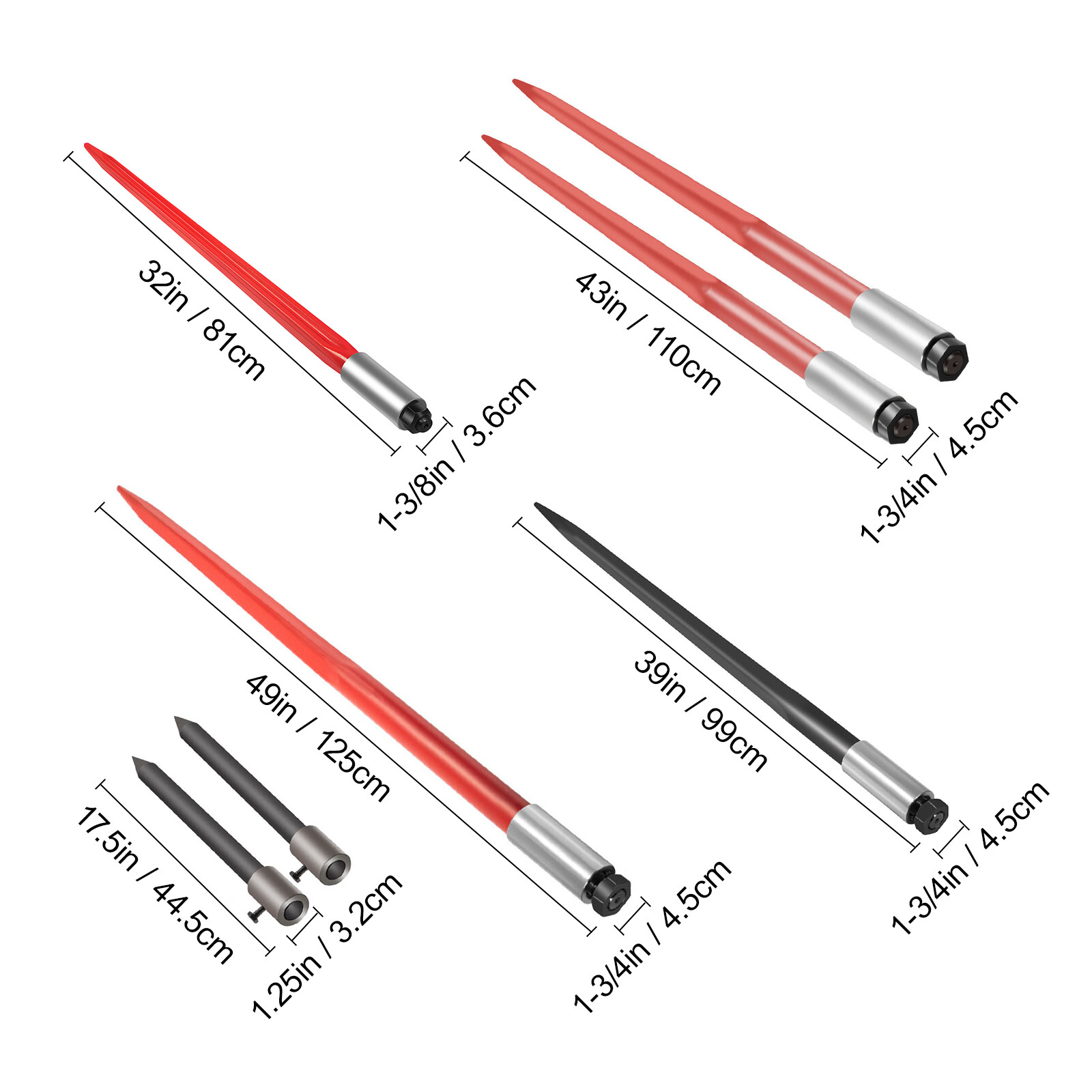 VEVOR 32"39"43"47"49" Square Hay Bale Spear Wide Tine Spike Skid Conus