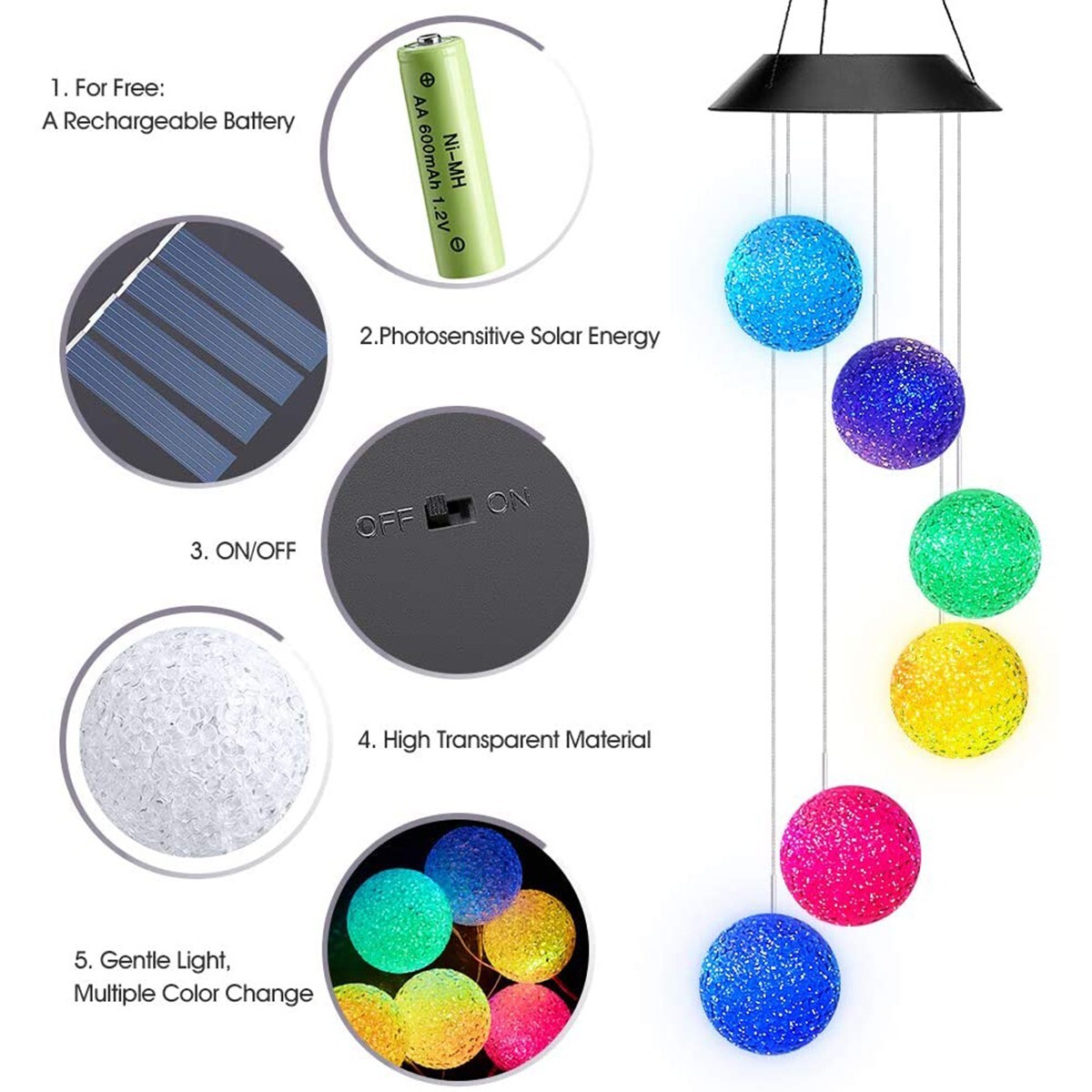 LED Solar Wind Chimes ,7 Color-Changing ,Cute Dragonfly Yard Home Garden Decor