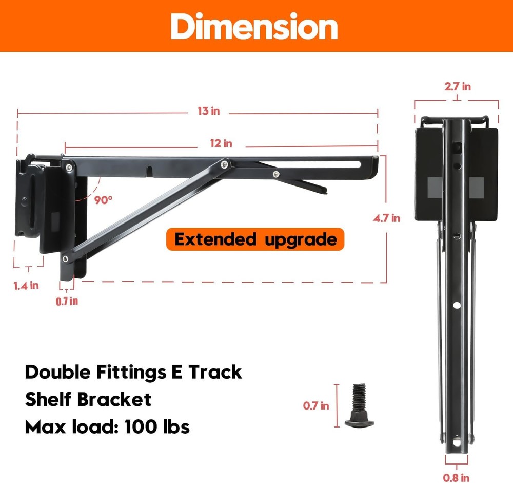 12 Inch Double Fittings E Track Shelf Bracket Hinged Collapsible Table 4 Pack