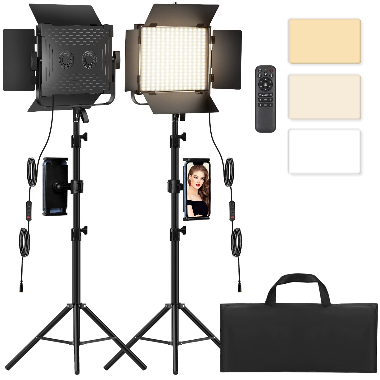 Photography Video Lighting Kit, Upgraded Bi-Color LED Video Studio Lights wit...