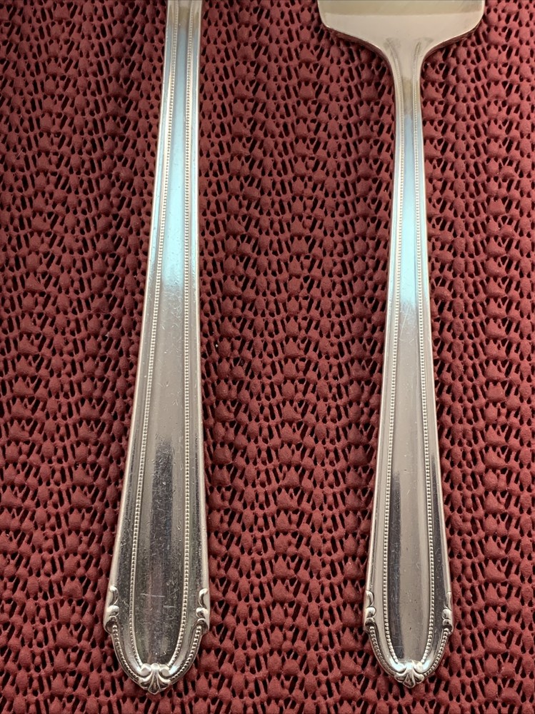 3 Solid Serving Spoon & 1 Meat Fork 1937 LADY ALICE II Wallace Silverplate